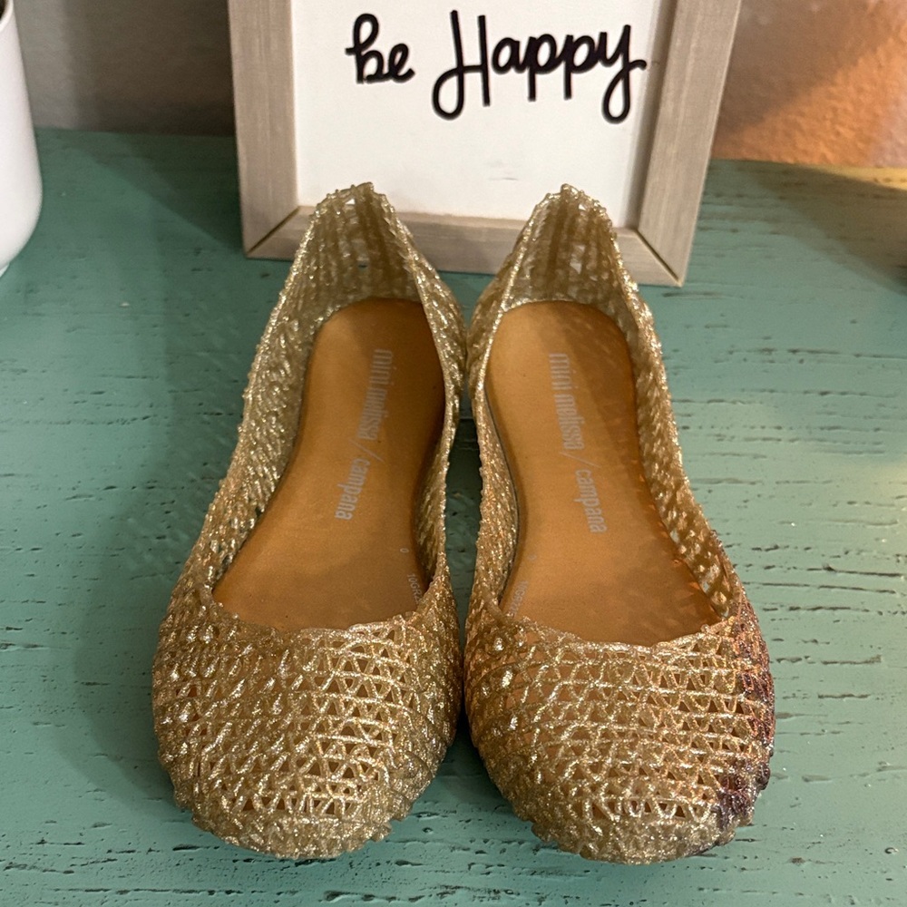 Mini Melissa Gold Women's Flats SZ 1 box